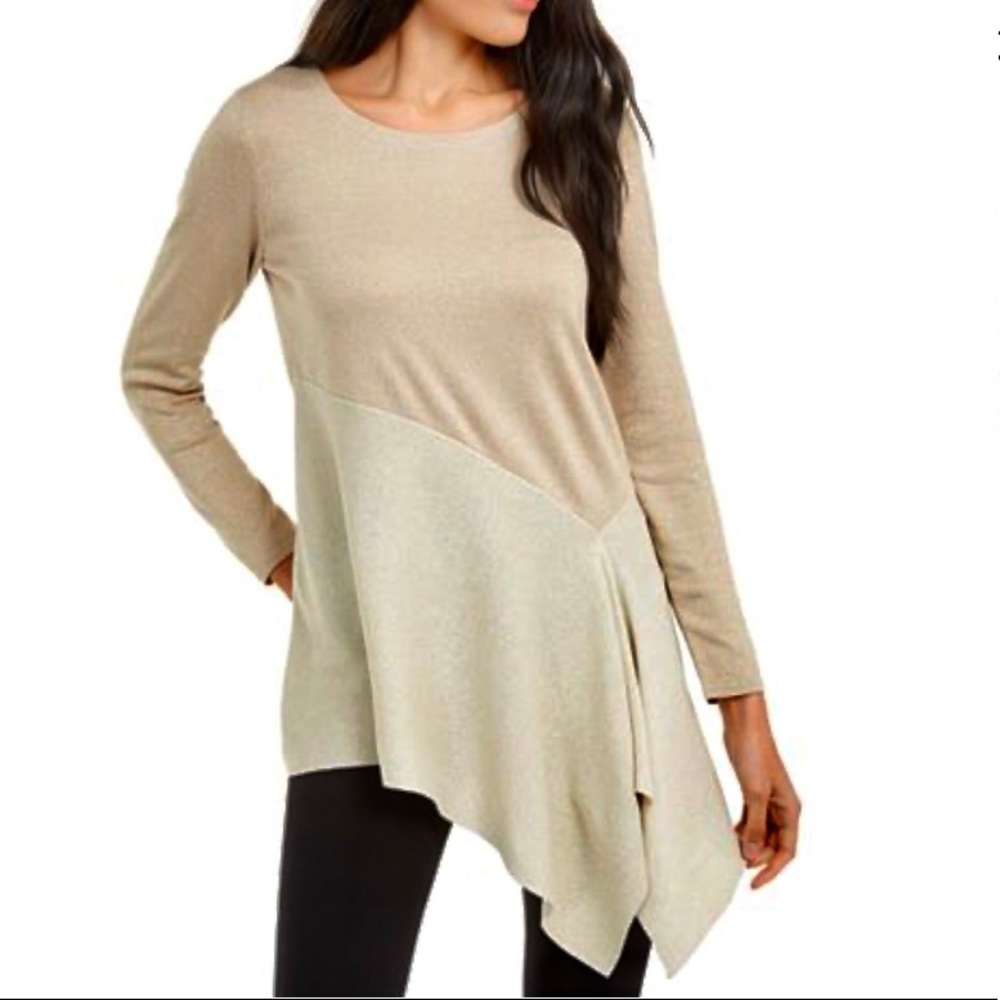 ALFANI ASYMMETRICAL COLOR BLOCKED SHIMMER TOP